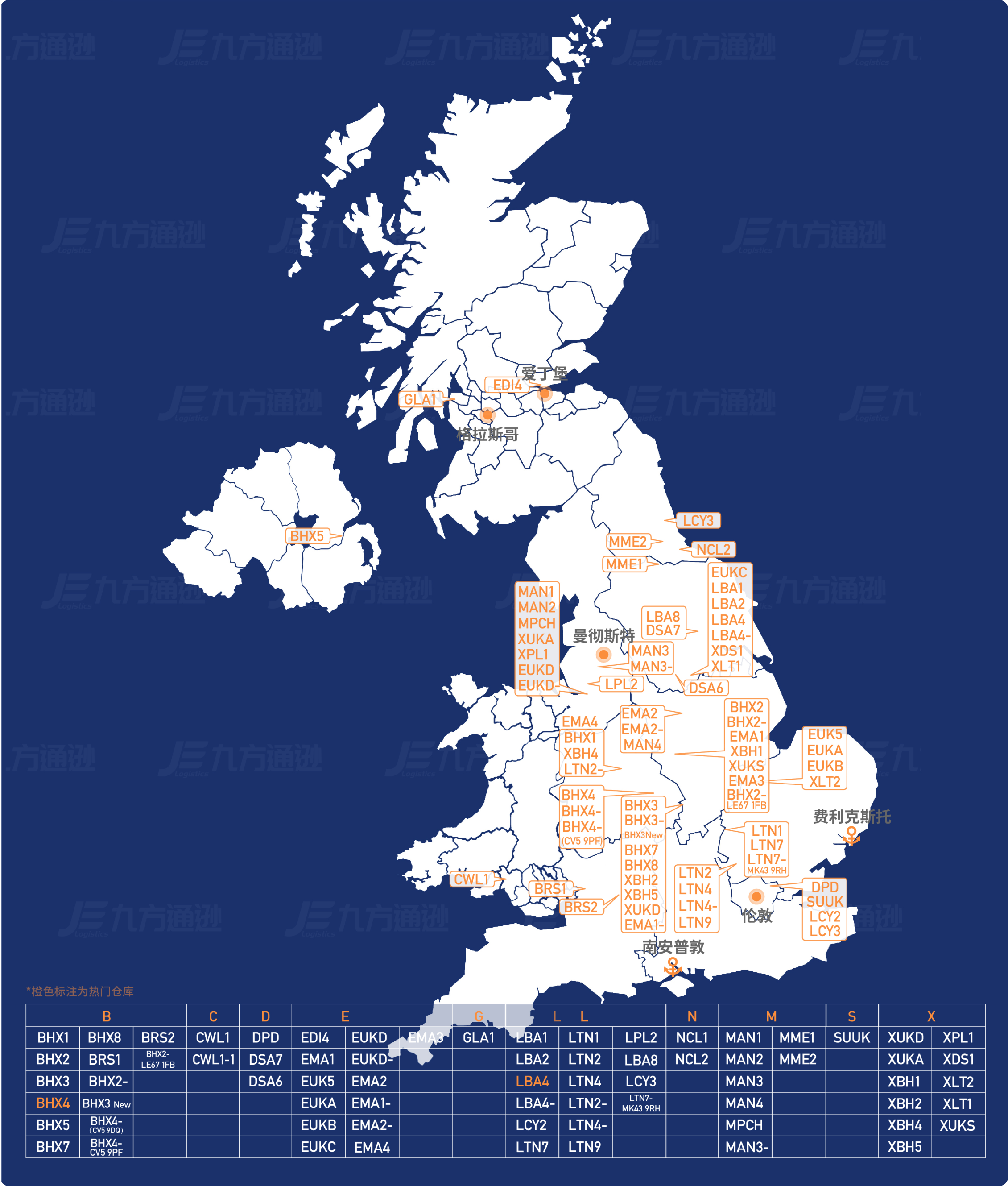 英国FBA仓库分布图